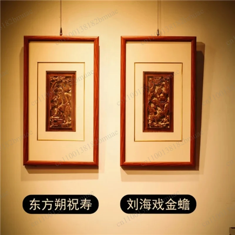 Chinese Retro Solid Wood Background Wall Decorative Pendants，Handmade Relief Screen Wood Carving Pictures