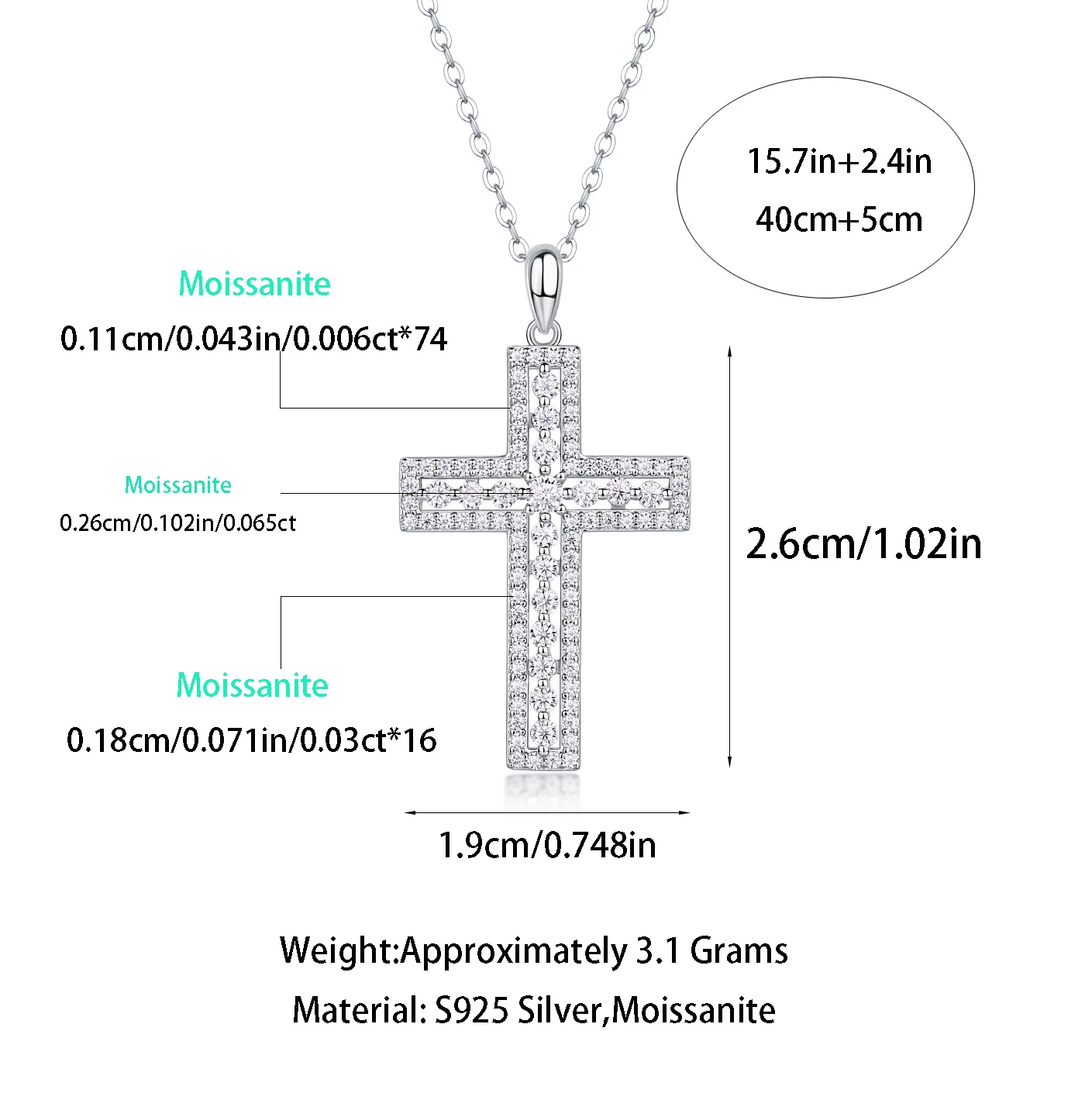 TBCYD 1cttw D Color Classic Moissanite Cross Pendant Necklace For Women S925 Silver Diamond Neck Chain Fine Jewelry 2024 New