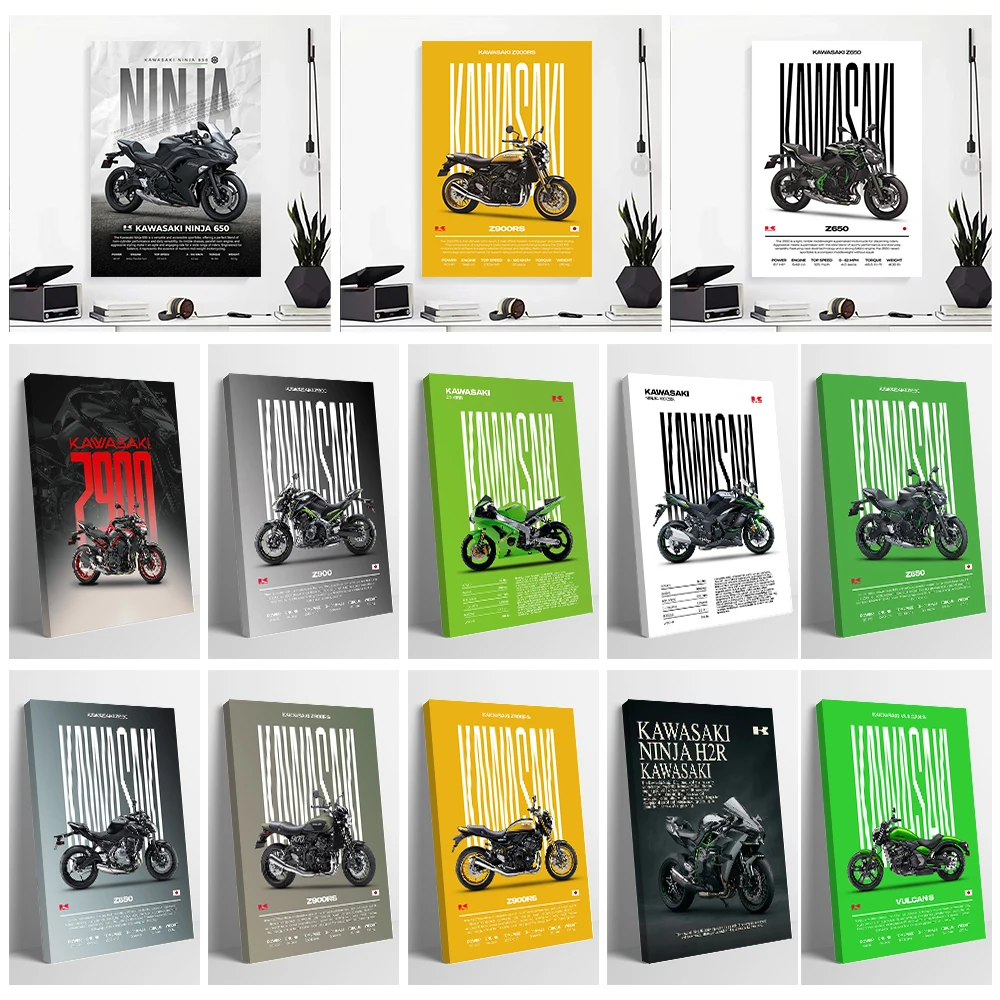 （Kawasaki） Motorcycle Posters Canvas Wall Arts Personalized Pictures Printing for Fans Room Decoration Aesthetics Art Print Home