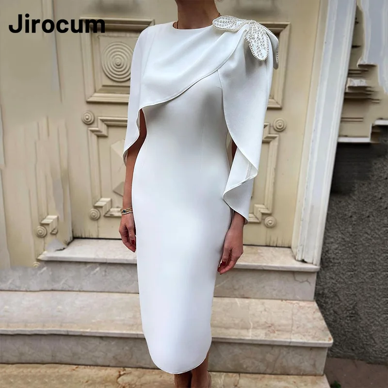 Jirocum Mermaid Ball Gown O Neck Pearl Women\'s Party Evening Dress Tea Length customized Special Occasion Gowns Vestidos De Gala