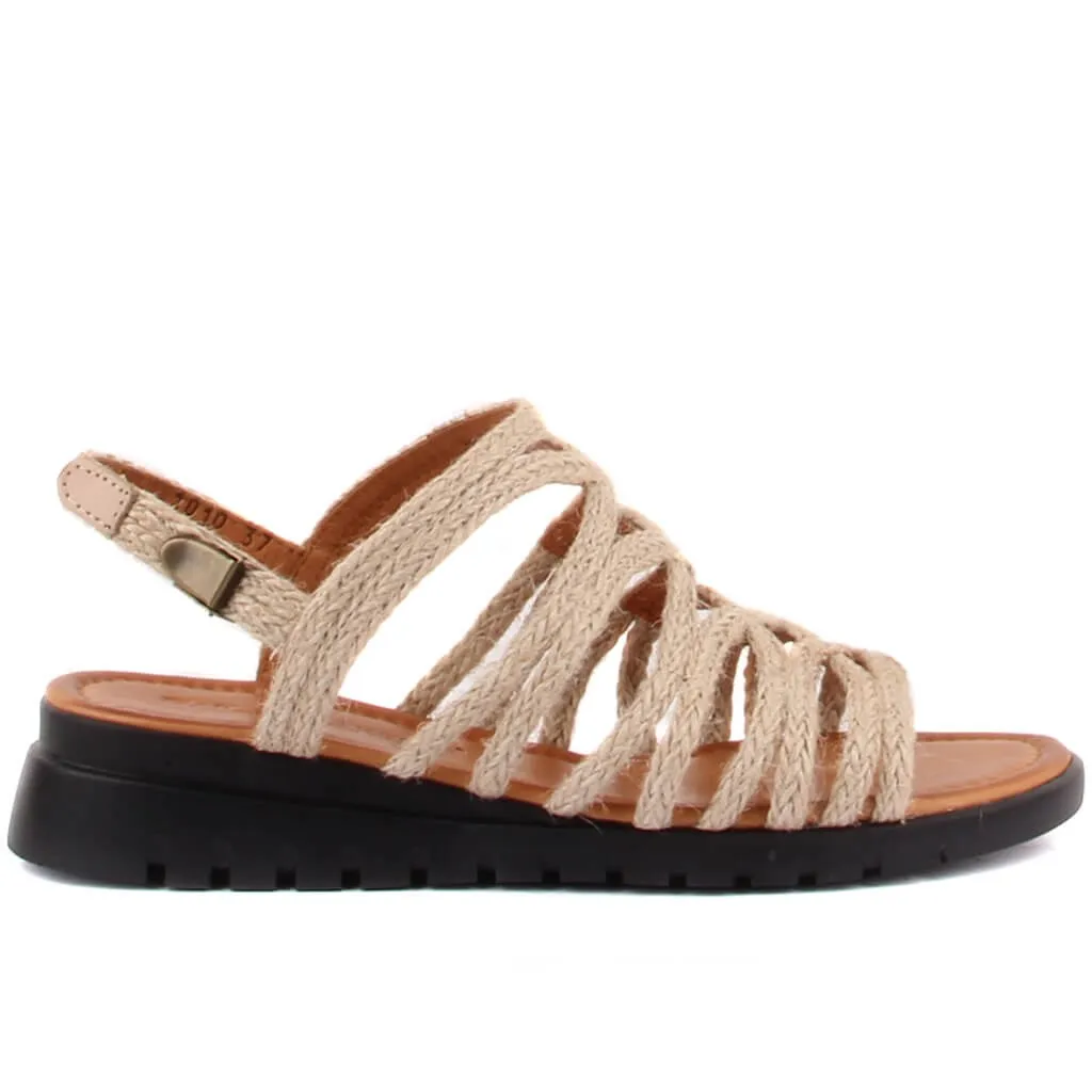 Sail Lakers-Beige Color Buckled Mesh Female Sandals