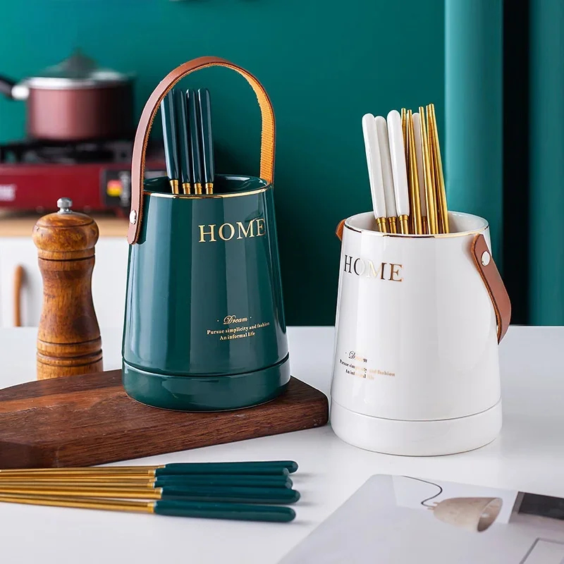 

Кухонные палочки для еды и ложек, инструменты для хранения, керамический сливной держатель для палочек для еды, креативная портативная трубка для хранения кухонных столовых приборов