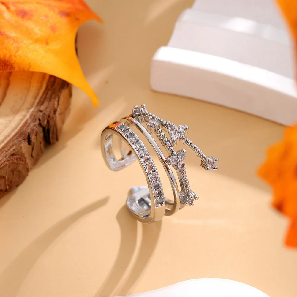 حلقات أكمام على شكل أوراق زركونيا ذهبية وفضية للنساء، إكسسوار قابل للفتح على شكل نحاسي #5