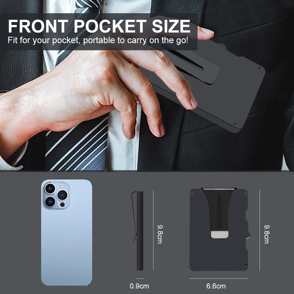 Porte-cartes de crédit Pop-Up pour hommes, portefeuille mince en métal avec bouton coulissant d'éjection de carte, portefeuille minimaliste bloquant RFID pour hommes