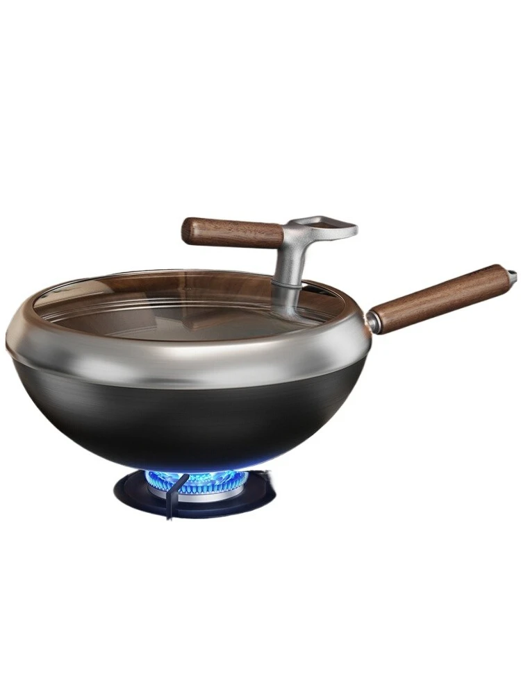 

Titanium uncoated iron pan Household wok Non-stick pan Composite iron