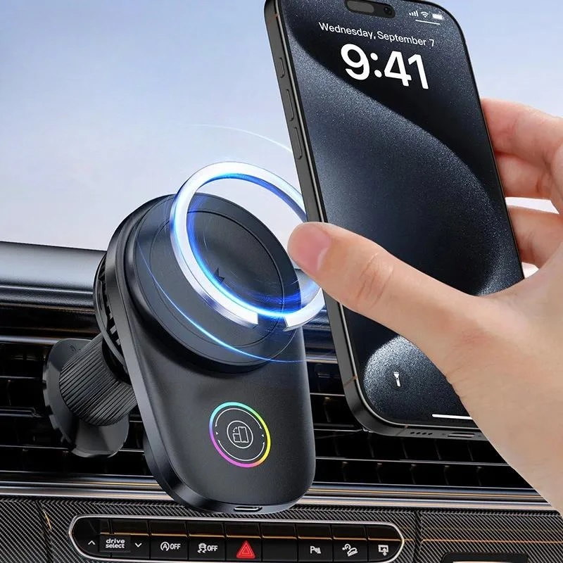 for Car Wireless Charging Holder Adjustable Colorful Light Single Motor Touch Rotating Magnetic Suction Air Cooling Heat