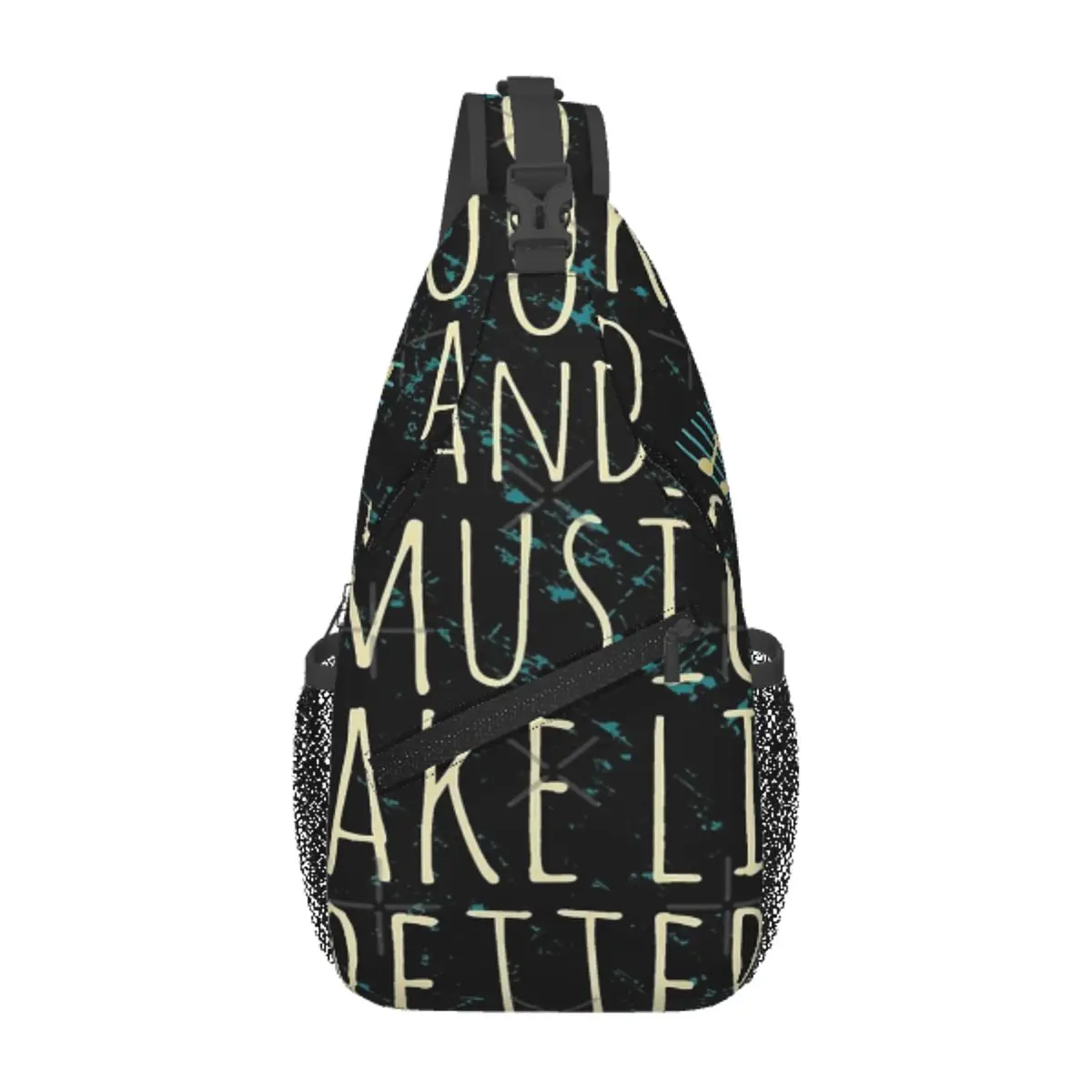 

Books And Music Make Life Better Chest Bag Retro With Zipper Mesh Bag For Office Nice gift Customizable