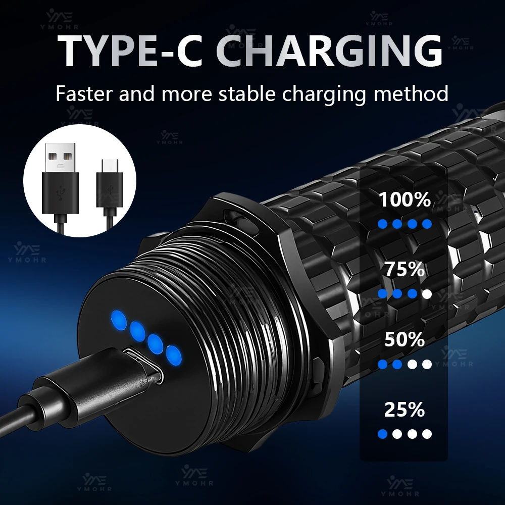 مصباح تحت الماء مستوى التأمين من الماء IPX8 مصباح يدوي تحت الماء قابلة للشحن مقاومة الانزلا2025 جديد الغوص مصباح يدوي IPX8 مقاوم للماء قابلة للشحن تحت الماء الغوص الشعلة 600000LMWhite الضوء الأصفر Freediving مصباح يدوي