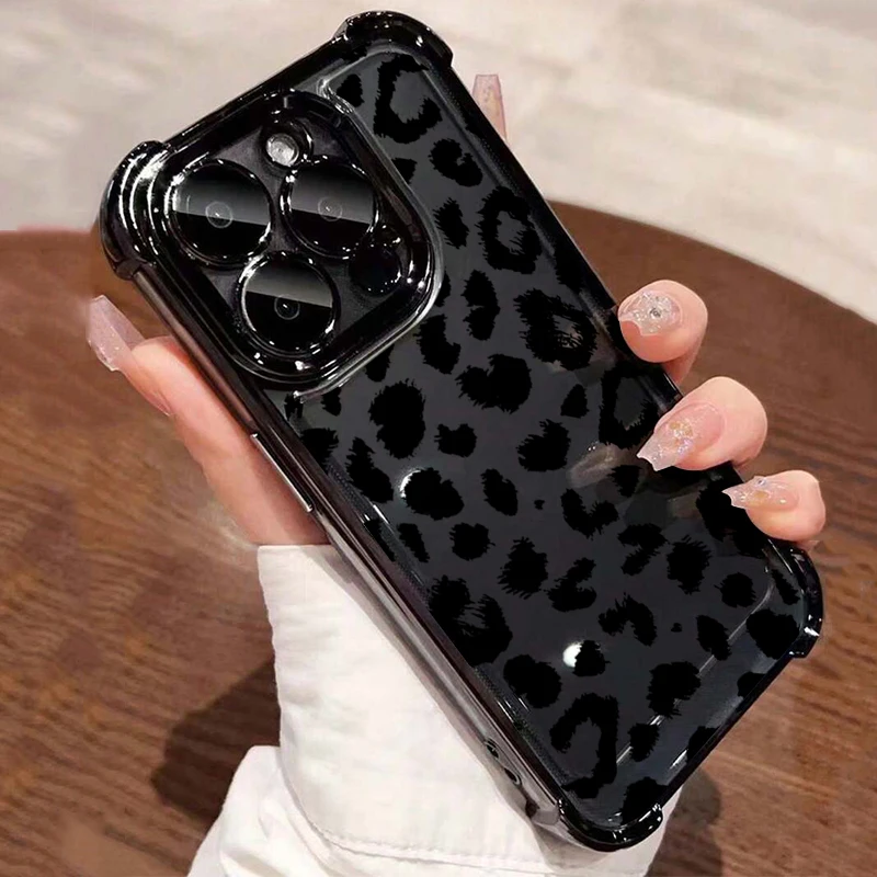 Leopard Print Electroplated Airbag Transparent Phone Case For Samsung Galaxy S25 Ultra S24 S23 S22 S21 Plus FE Anti-Drop Cover - náhled 3