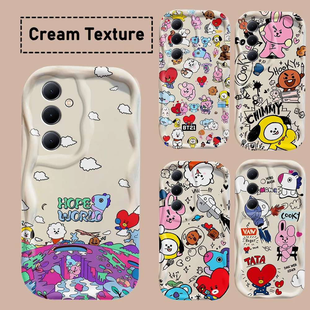 Cartoon B-BT21S 3D Wave Case For Samsung A73 A72 A71 A55 A54 A53 A35 A34 A33 A25 A24 A23 A15 A14 A13 A05 A04 A03 4G 5G Cover