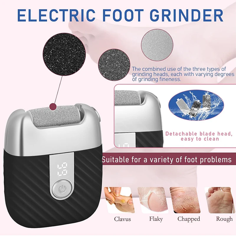Rechargeable Portable Electric Foot Grinder Remove Dead Skin Adjustable Speed Pedicure Tool for Men & Women Pedicure Care