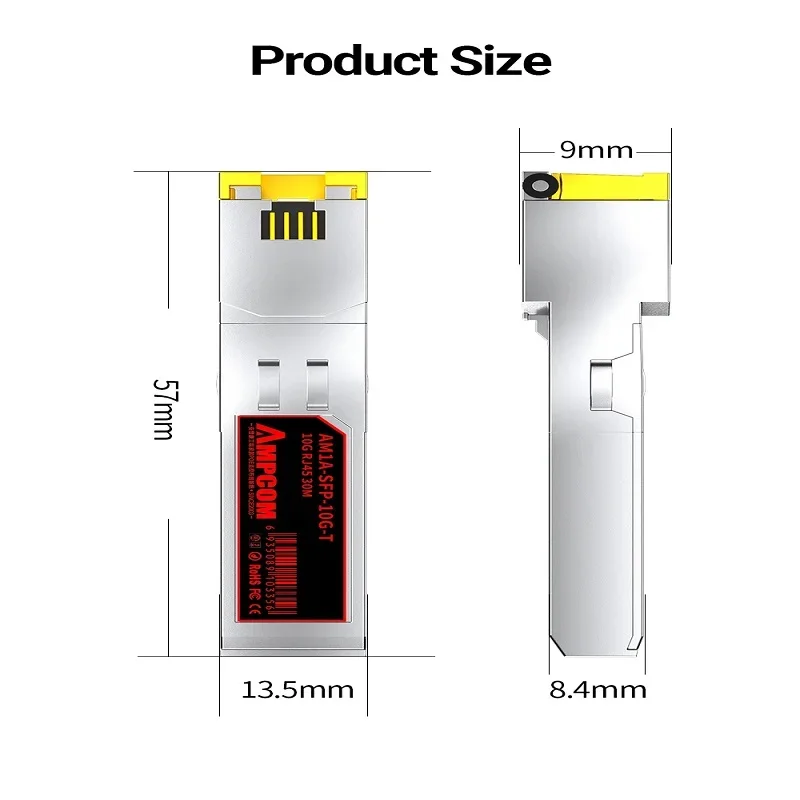 ZJ 10G SFP + เพื่อ RJ45ตัวรับส่งสัญญาณ, RJ45ทองแดงอีเทอร์เน็ตไปยังตัวรับส่งสัญญาณโมดูลแสง SFP, CAT6A/CAT7, สูงสุด30เมตร