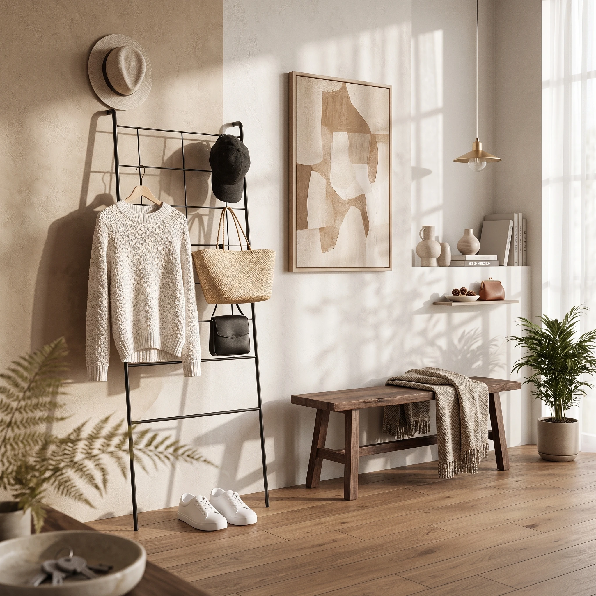 Coat Rack with Grid Panel Minimalist Freestanding Coat Rack Sturdy Long-Lasting for Entryway, Bedroom