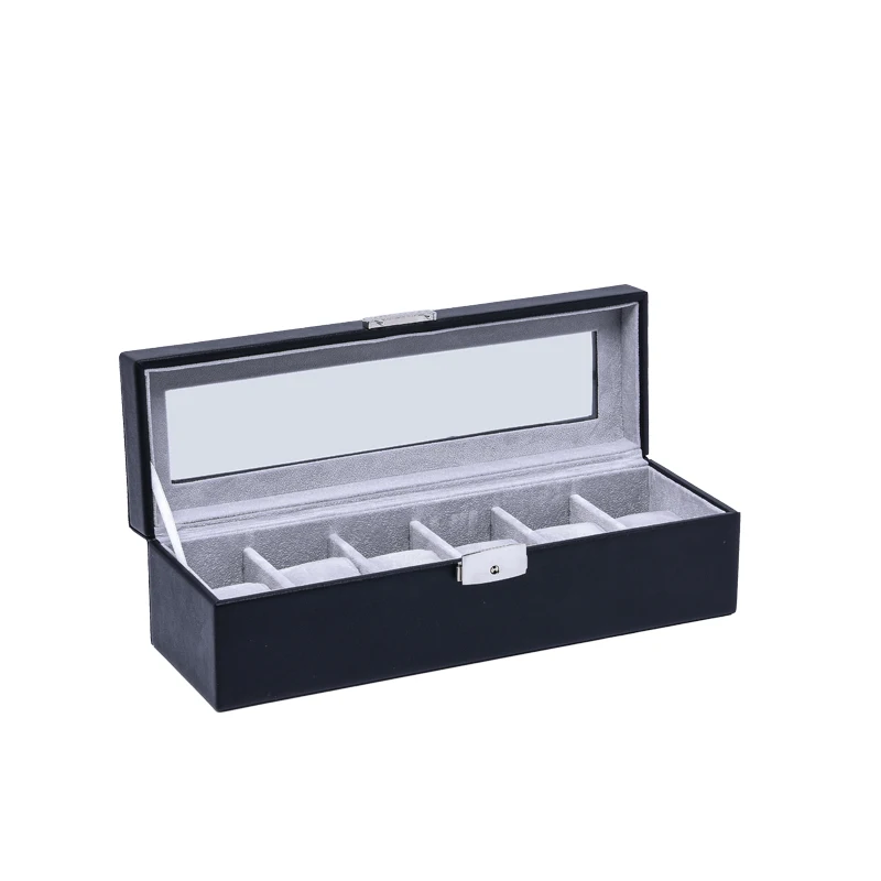 Watches Case, 6 Slot Leather Watch Box Luxury Display Case Organizer Glass Jewelry Storage