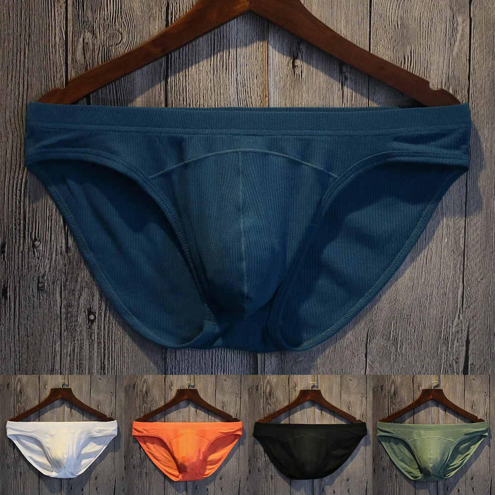 2025 Men Solid Striped Texture Briefs Quick Dry Underwear Breathable Lingerie Men's Triangular Panties U Convex Pouch Underpants