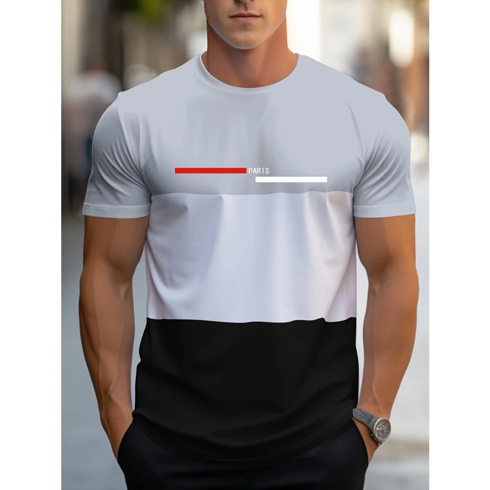 Man Letter Pattern Printed Round Neck Short Sleeve Casual Sports Short Sleeve Tee T-Shirt Top Clothing Fashion Summer Streetwear