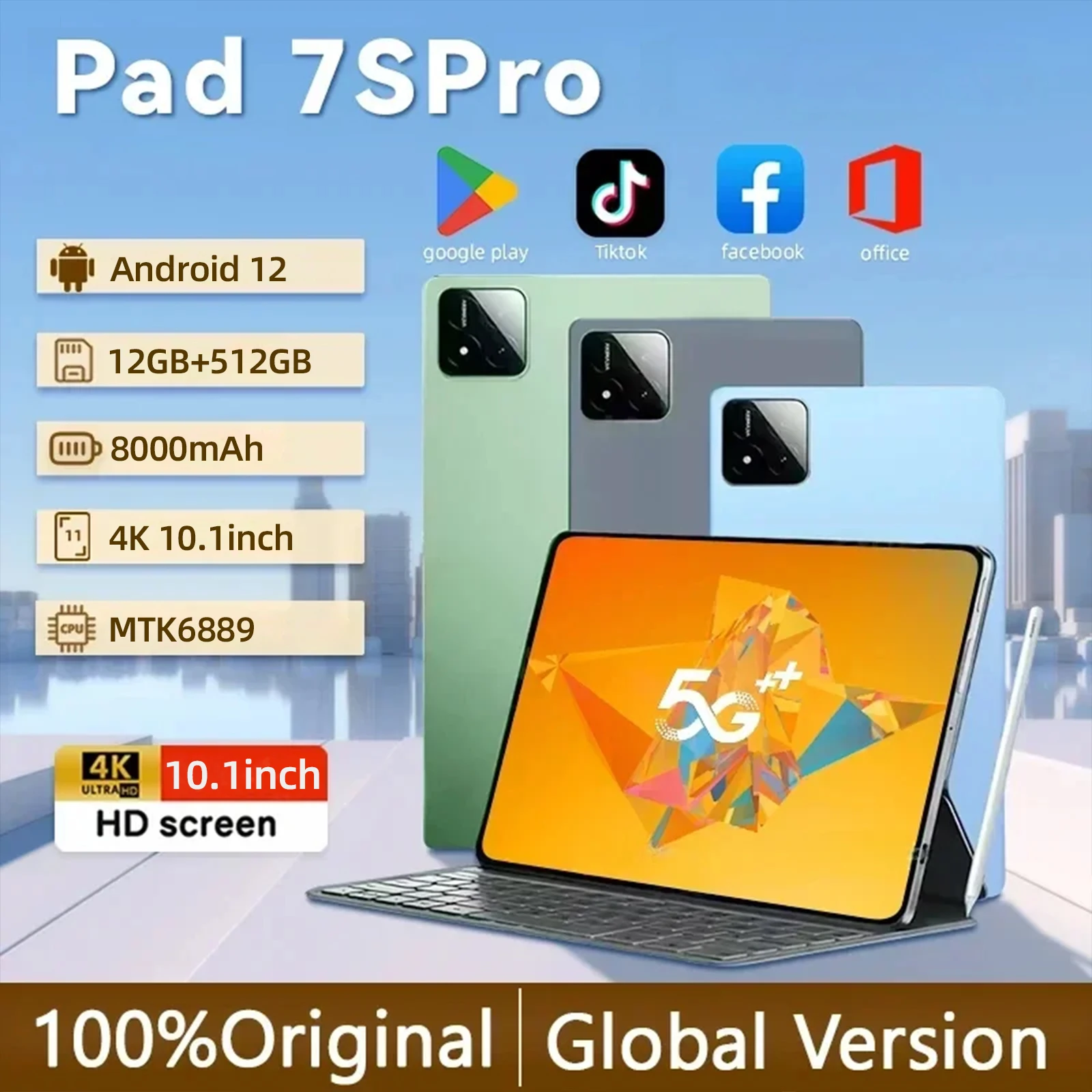

2025 NEW Original Pad 7 Pro Tablets Android 14 Snapdragon 8 gen3 Global Version 22GB+2TB 5G Dual SIM 20000mAh WiFi WPS Tablet PC