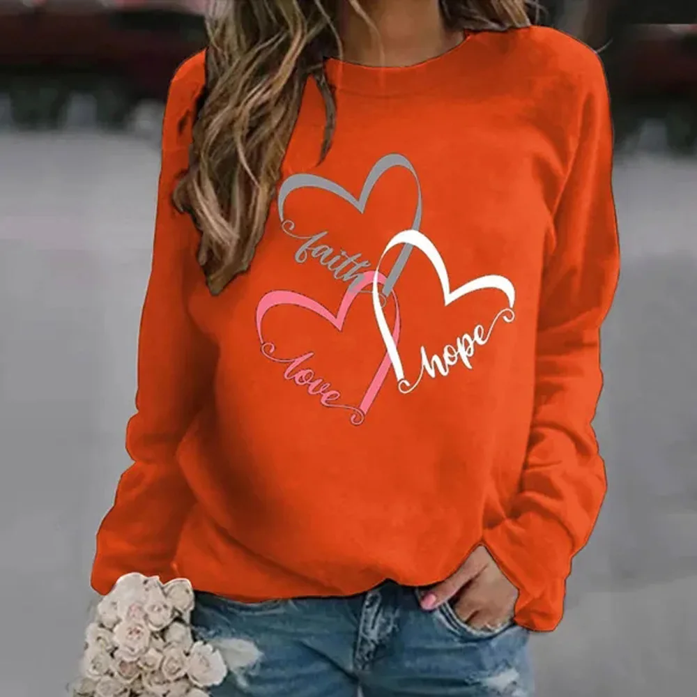 New Fashion Women\'s Long Sleeve T Shirts Sweatshirt Casual Sport Faith Hope Love Print Round Neck Outdoor Top Trend Women\'s Tops