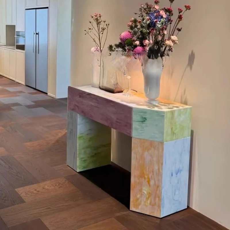 

Color Painting Solid Wood Dopamine Entrance Table Exquisite Art Display Table Household