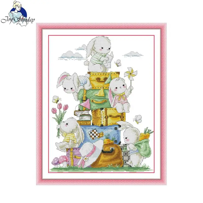 Joy Sunday Cross Stitch Kits Rabbit Journey Patterns Printed Counted Aida Fabric 16CT 14CT 11CT Art Craft DIY Embroidery Kit New