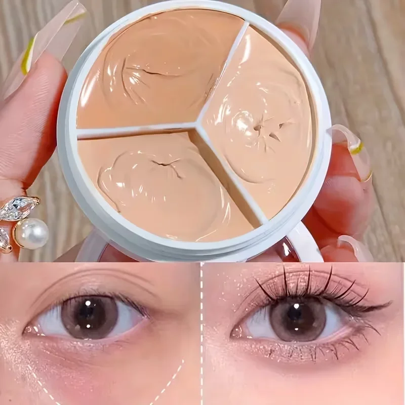 3-Color Cream Concealer Palette-Waterproof,Long-Lasting Coverage for Acne,Dark Circles & Redness-Natural,Korean Beauty Makeup