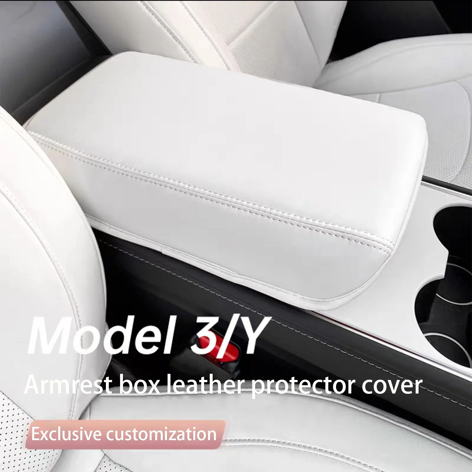 

For Tesla Model 3 Model Y Car Armrest Box Protective Leather Cover Central Control Armrest White Black Grey Interior Accessories