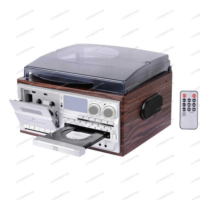 Classic Vintage 6-in-1 Audio Turntable Vinyl  Record Player Gramophone, 3-Speed  with USB PC Recording Function