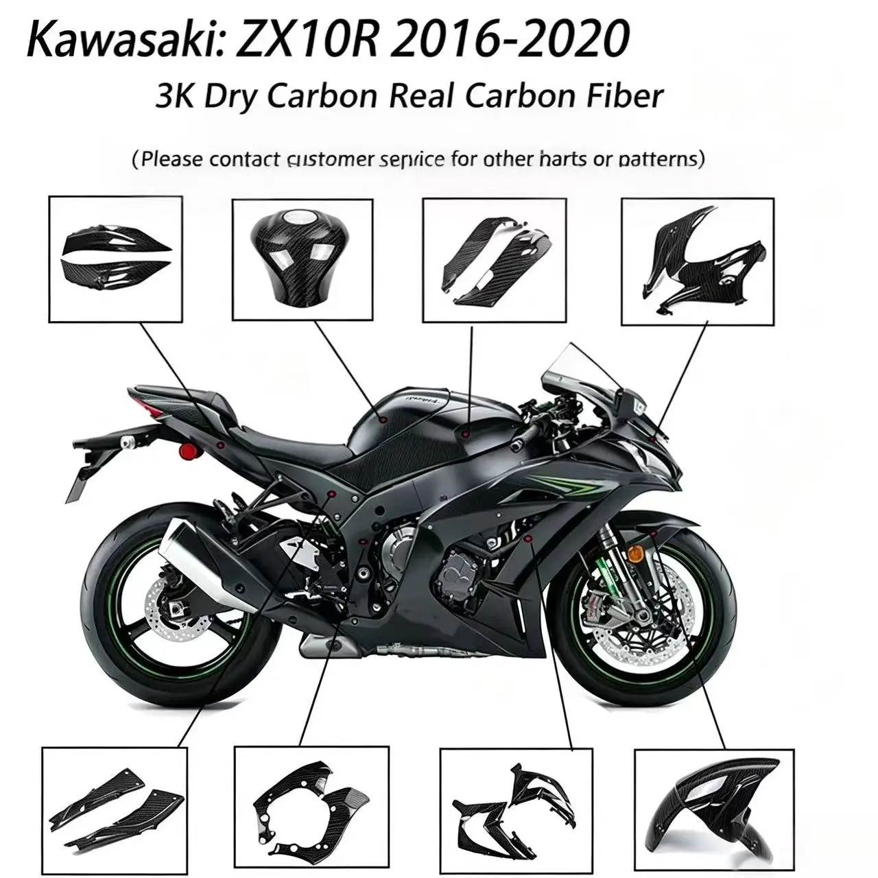 

Suitable for Kawasaki ZX10R 2016 2017 2018 2019 2020 models for modifying carbon fiber air intake hood mudguards windshields