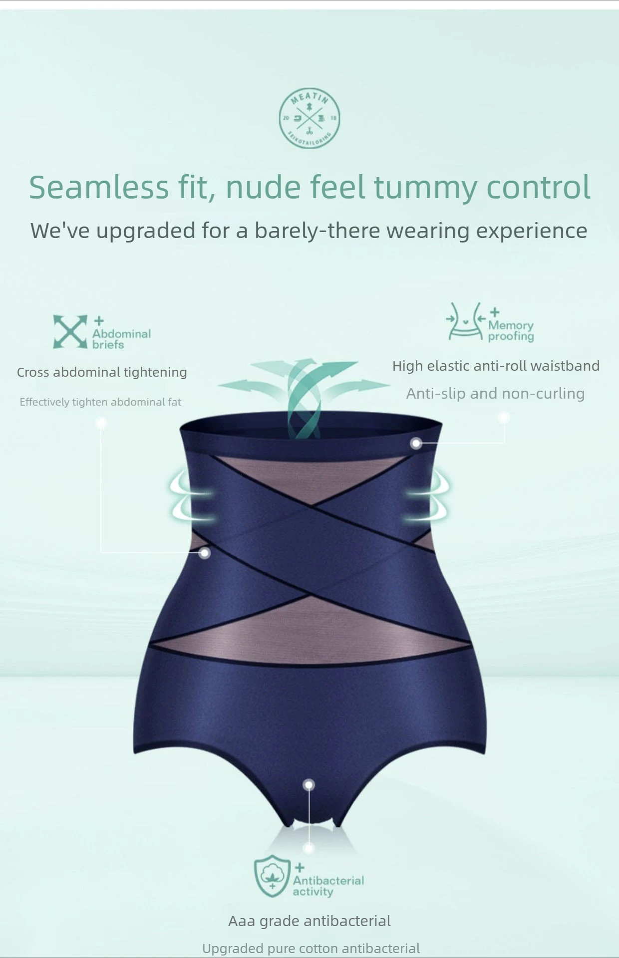 Women Ice Silk High Waist Shapewear Panties Cross Bandage Tummy Control Underwear