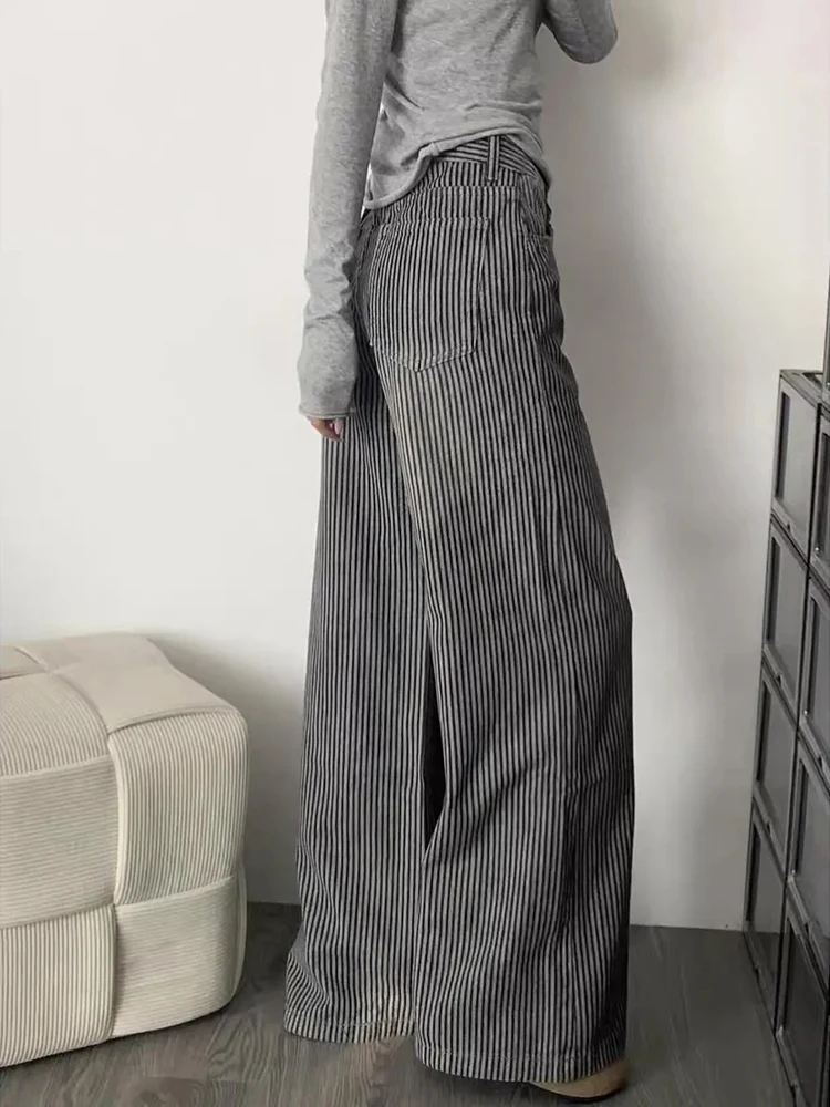 

Striped Vintage Loose Jeans High Waist Streetwear Harajuku Women Casual Denim Pants American Retro Fall Winter Wide Leg Trouser