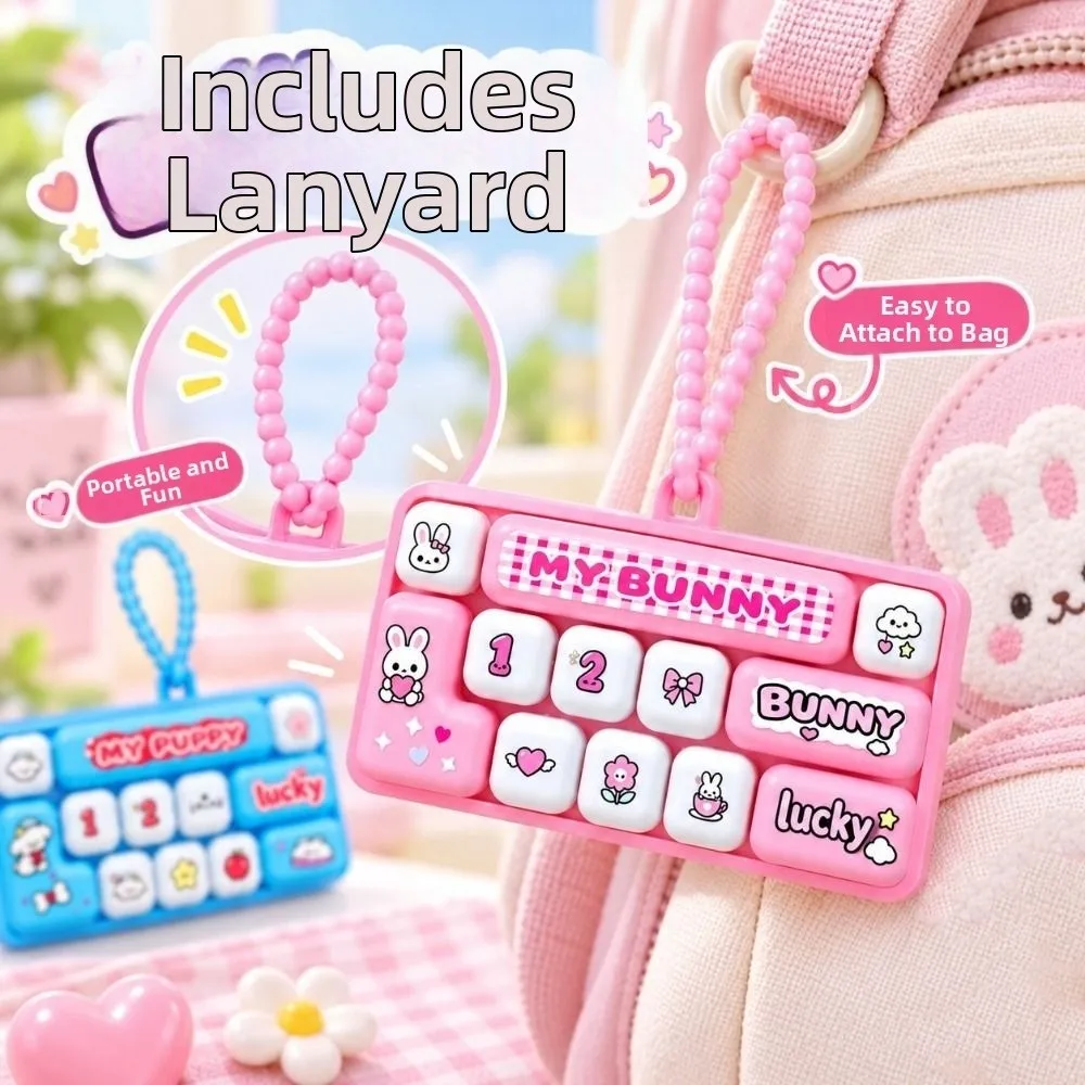 Cartoon 12 Keys Keyboard Keychain Mini Animals Keyboard Clicker Keychain Relaxed Portable Fingertip Button Keyring Bag Ornaments