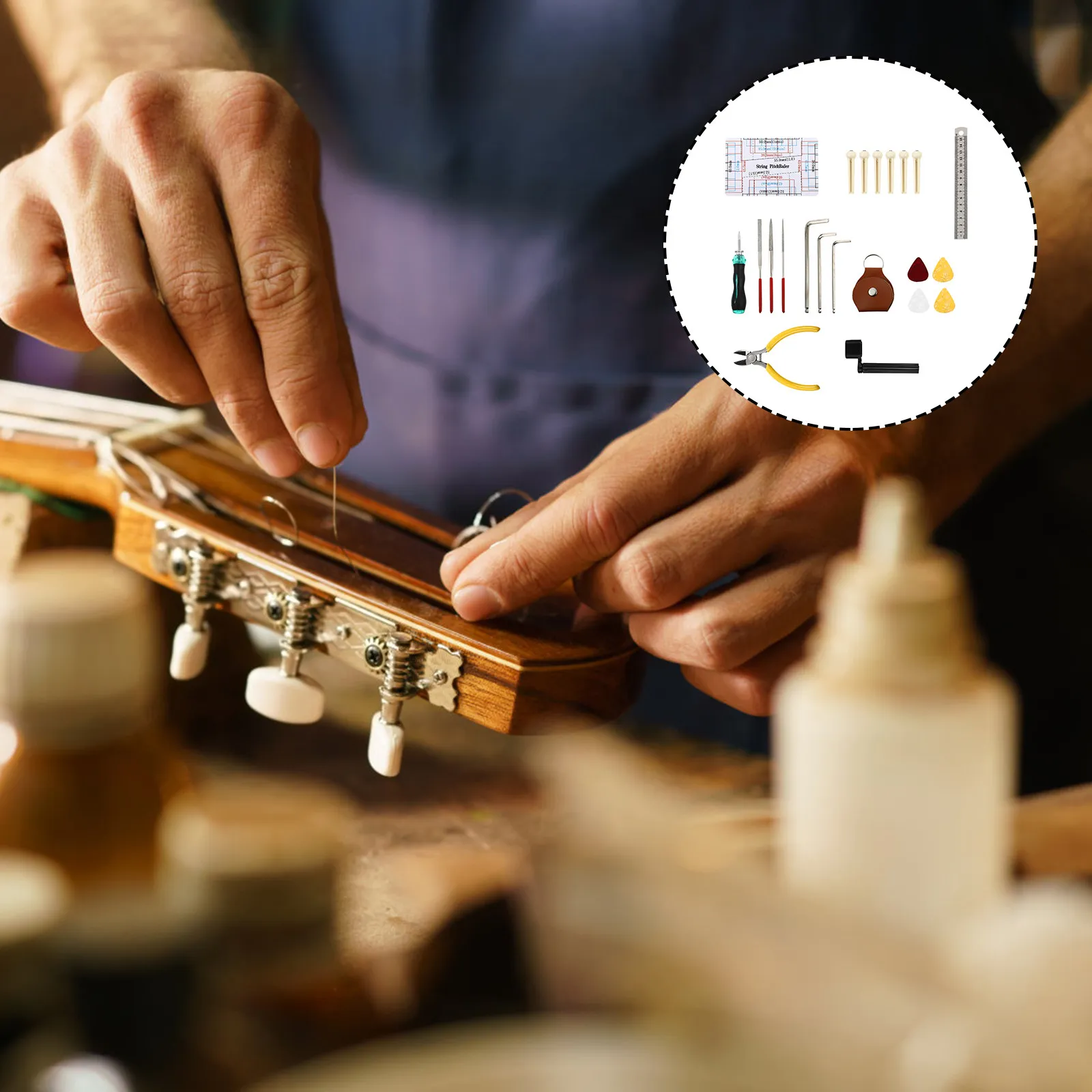 24Pcs Guitar Repairing Maintenance Tools Kit Professional Guitar Tool Set for String Changing Tuning Bridge Adjustment and Fret