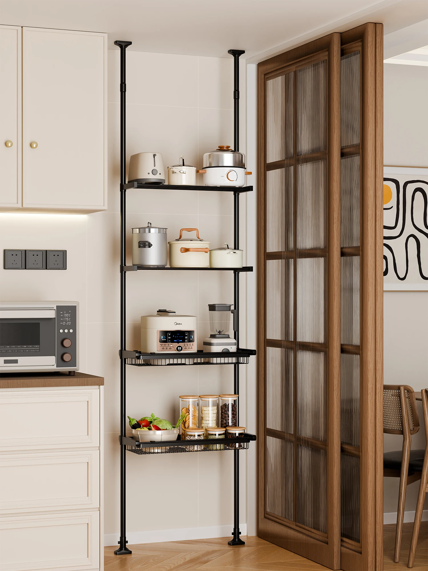 Pot rack, kitchen multi-functional rack, put pots and pans in the cracks, household layered baskets, storage rack
