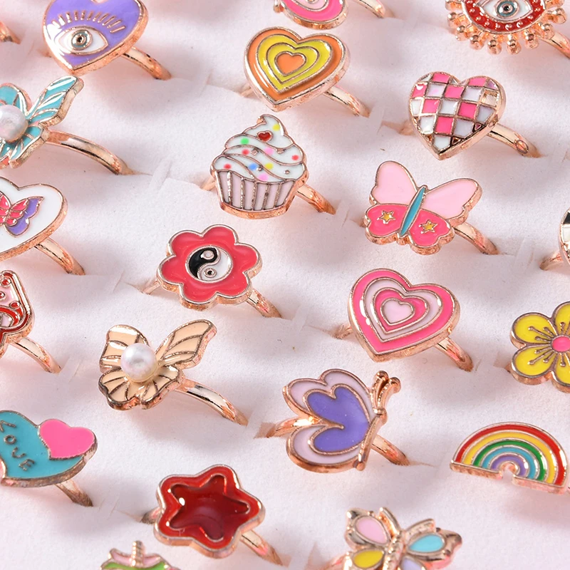 36 قطعة من حلقات التظاهر القابلة للتعديل للفتيات، ألعاب مكياج للأطفال، خواتم مجوهرات كرتونية مصنوعة من خليط معدني، هدايا عيد ميلاد للفتيات #3