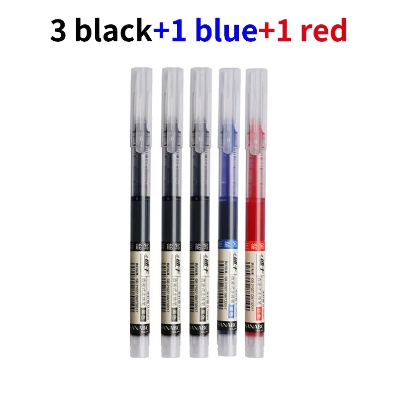 3-5 stuks rechte vloeibare gelpen sneldrogend, grote capaciteit 0,5 mm zwart blauwe inkt voor schrijven school kantoorbenodigdheden
