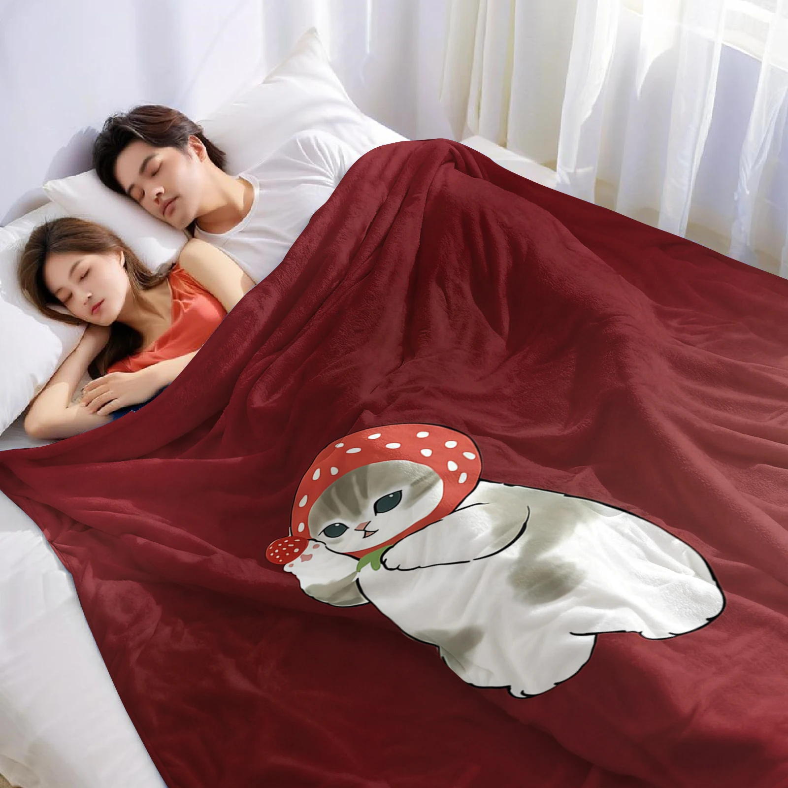 Strawberry Cat Halloween Flannel Fleece Blanket Fluffy Warm Cozy Throw for Sofa Bedroom Home Holiday Decoration Gift