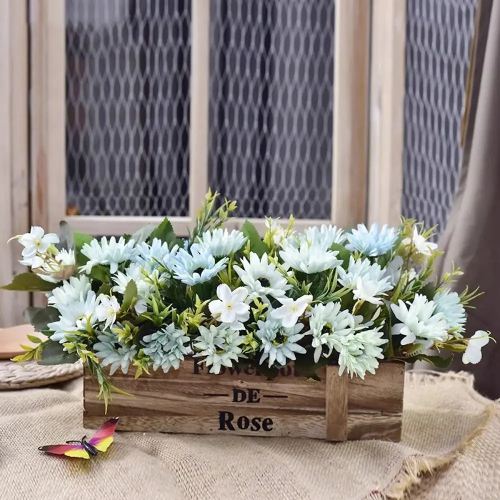 

Rectangular Artificial Flower Decoration Sunflower Rose Wood Planter Box Potted Plants Artificial Decor Clear Outline Realistic
