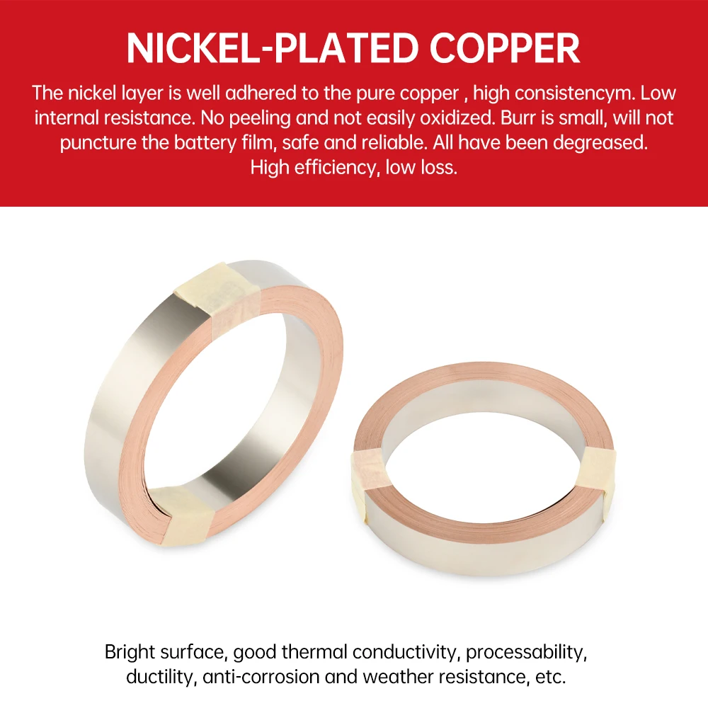 T2 99% Pure Copper Strip/Nickel Plated Copper Strip 5M for 18650 26650 21700 Li-ion Battery Pack Spot Welding Strip 0.15mm/0.2mm