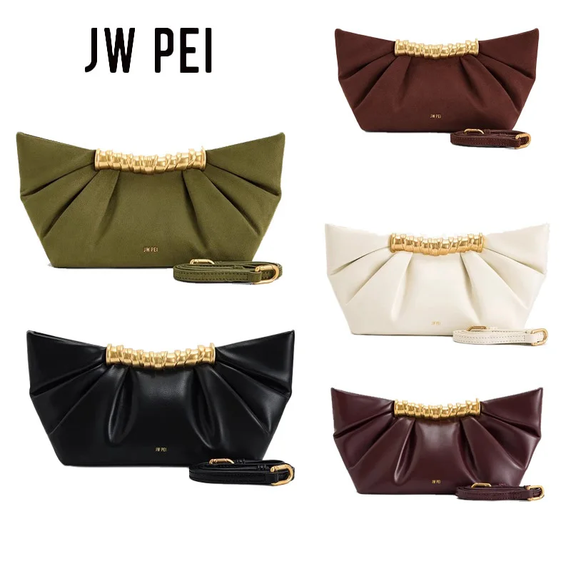 

JW PEI 2026 New Leia French Style Pleated Shoulder Bag, Mini Metal Chain Crossbody Purse,Elegant Banquet Evening Party Bag