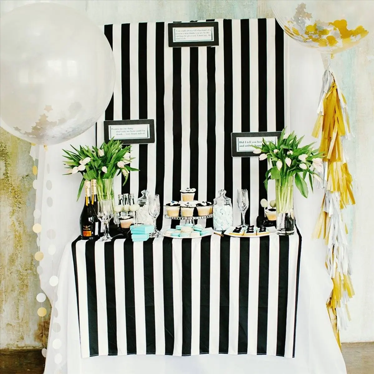 Carefree- 10 Pack Table Runner Polyester Table Decor Classic Black and White Striped Table Runner Modern Elegant Design