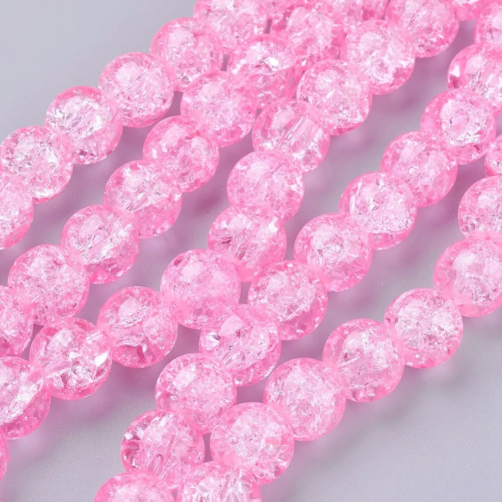 1Strand Hot Pink Transparent Crackle Glass Round Beads Strands 10mm Hole: 1.3~1.6mm about 80pcs/strand 31.4 inch