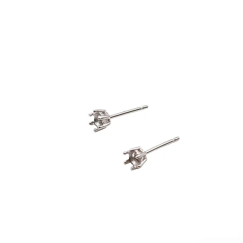 925 Sterling Silver DIY Accessories Earring Stud 6 Claw Settings for Round Crystal Beans Inlaying Findings Jewelry 6 5 4 3mm