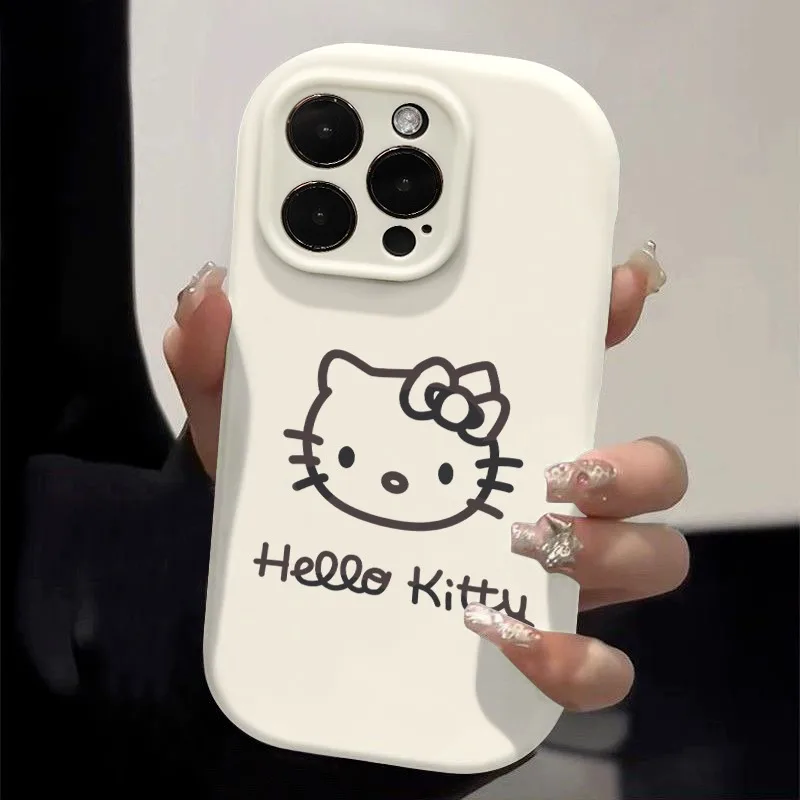 

New Kawaii Sanrio Hello Kitty White Soft Silicone Anti Slip Phone Case Anti Drop iPhone 16 15 14 12 13 11 Pro Max High Beauty