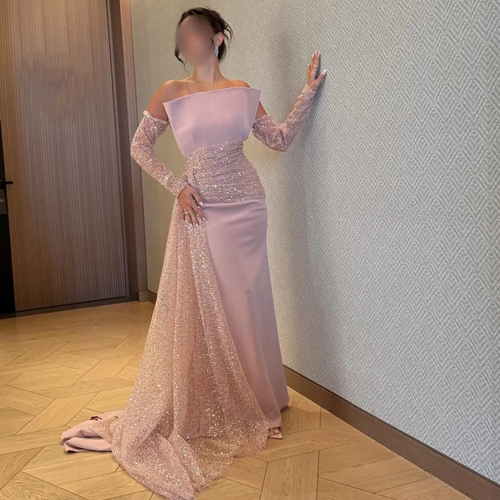 Customized High Quality Classic Jersey Sequined Ruched Mermaid Strapless Long Dresses Bespoke Occasion Dresses Sizes Available