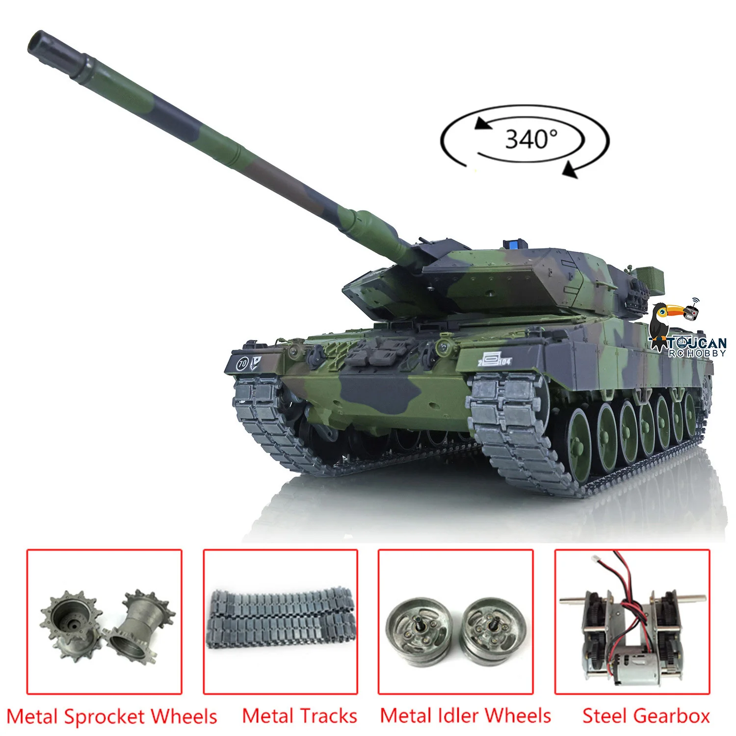 

Toys HENG LONG 1/16 Scale 7.0 Upgraded Metal Ver Leopard 2A6 RC Tank 3889 Metal Tracks Gearbox Road Wheels Idler TH17579