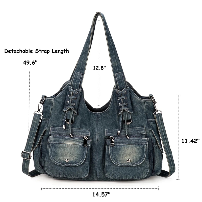 iPinee Women's Denim Bag Y2K Vintage Blue Jean Purse and Handbags Crossbody Shoulder Wallet Large Capacity