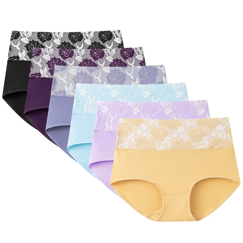 6Pcs/Lot Women Panties High Waist Underwear Plus Size Abdominal Cotton Briefs Girls Body Shaper Floral Sexy Lingeries Female