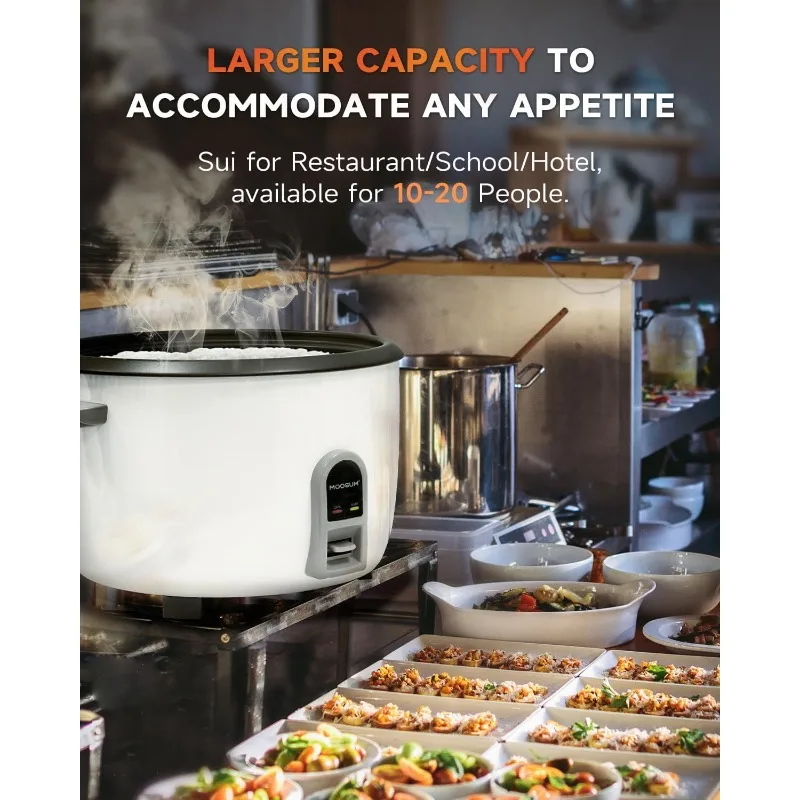 جهاز طبخ الأرز التجاري، سعة كبيرة 20 كوبًا (غير مطبوخ)، 40 كوبًا (مطبوخًا) مع عملية بلمسة واحدة وتحافظ على الدفء لمدة 12 ساعة، 1200 وات