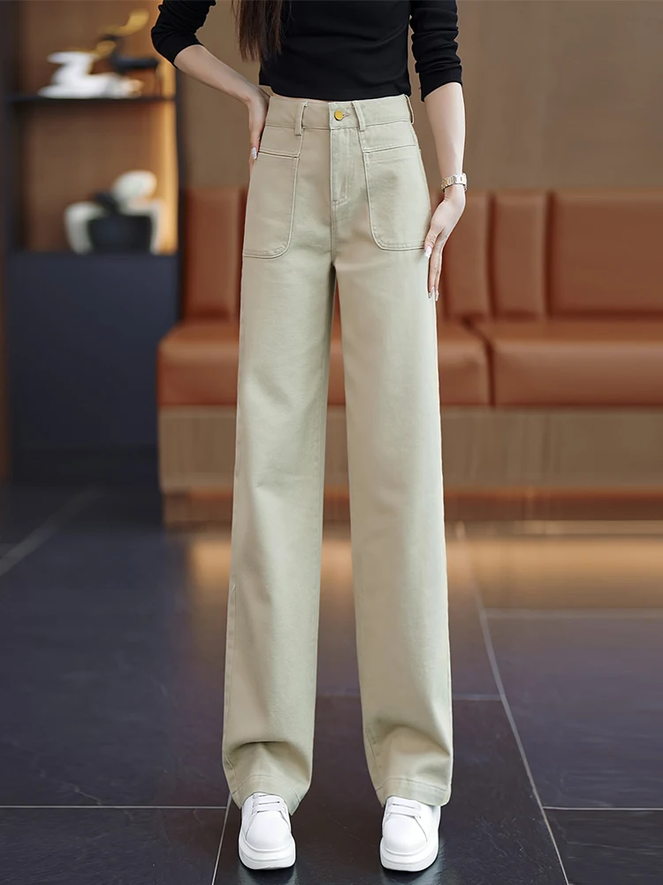 

High Waist Wide Leg Jeans Cotton Casual Pants Women's Spring Autumn New Style Loose Fit Straight Cut Trousers