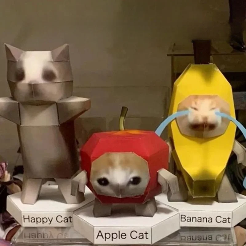 Kat Meme Handgemaakte Origami 3D Driedimensionale DIY Handgemaakte Cadeau Banaan Appel Happy Cat Materiaal Kit Decoratie Speelgoed